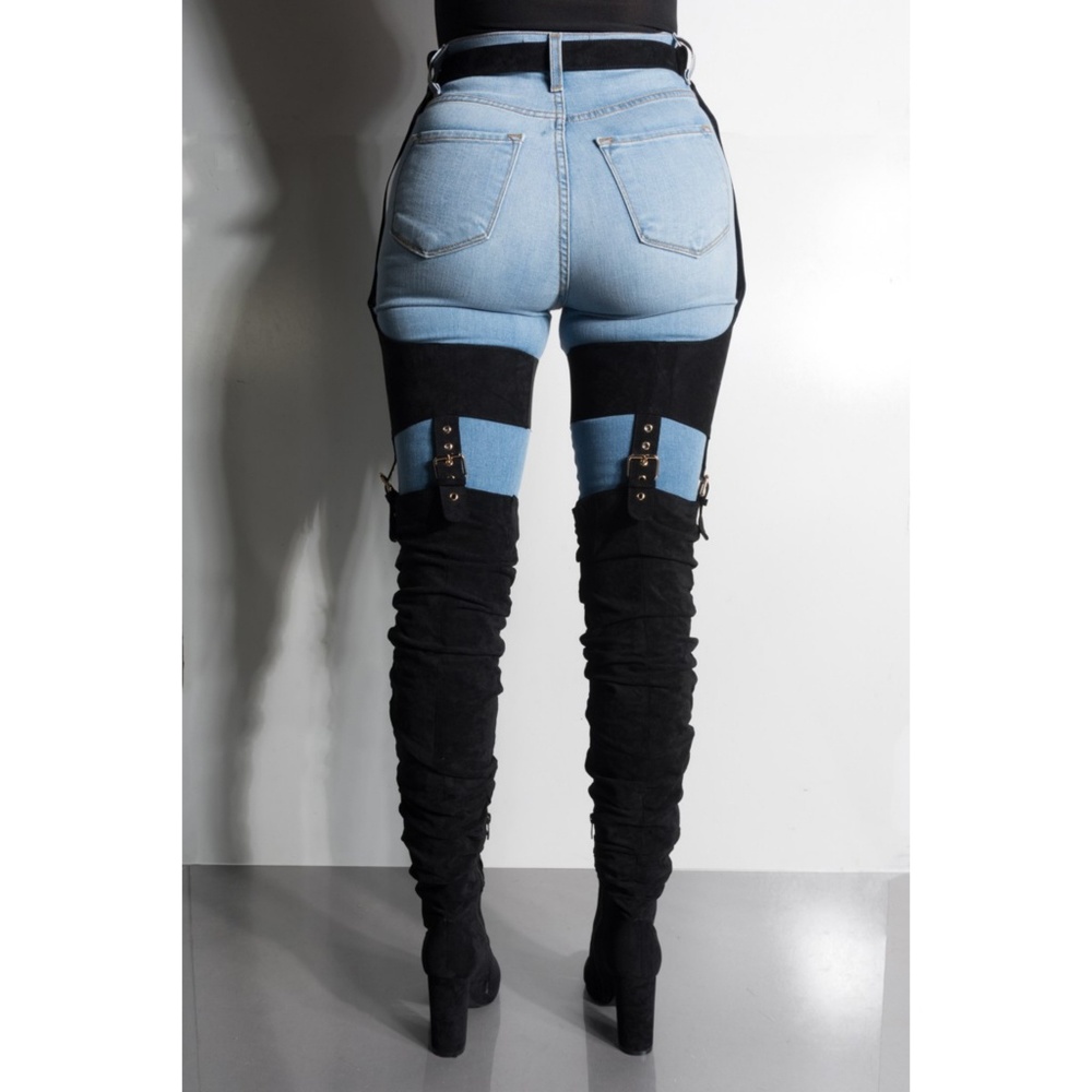 Last Siz 8.5 🔥Harness Belted Suede Over Knee Boot - Picture 2 of 8